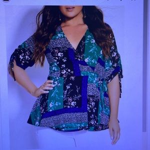 City Chic green patchwork wrap top